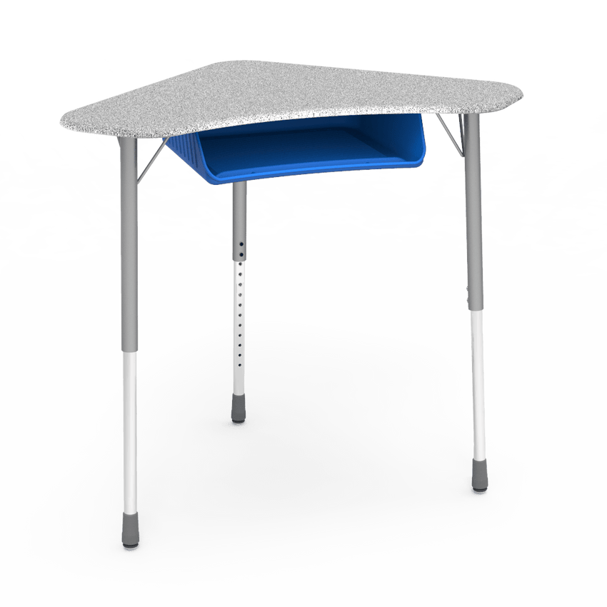 Virco ZBOOMBBM - ZUMA Series Student Desk - Boomerang Shape, Hard Plastic Top, 22"-34"H with plastic book box - SchoolOutlet