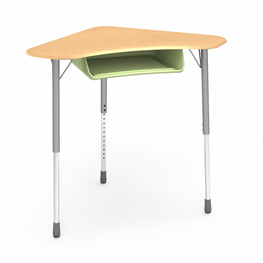 Virco ZBOOMBBM - ZUMA Series Student Desk - Boomerang Shape, Hard Plastic Top, 22"-34"H with plastic book box - SchoolOutlet