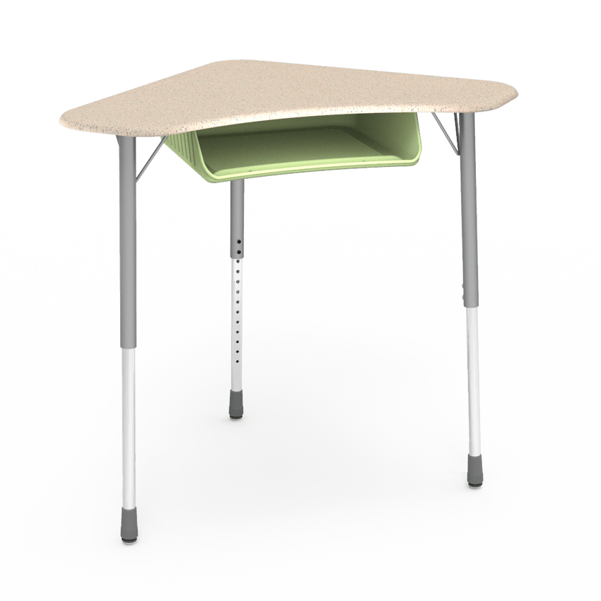 Virco ZBOOMBBM - ZUMA Series Student Desk - Boomerang Shape, Hard Plastic Top, 22"-34"H with plastic book box - SchoolOutlet