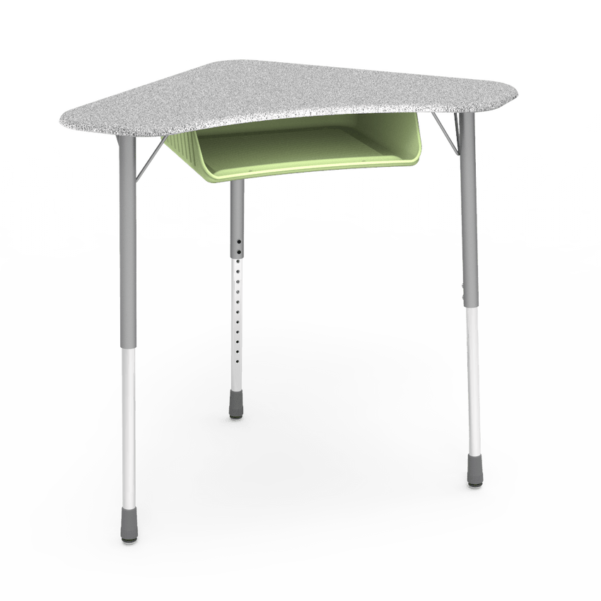 Virco ZBOOMBBM - ZUMA Series Student Desk - Boomerang Shape, Hard Plastic Top, 22"-34"H with plastic book box - SchoolOutlet