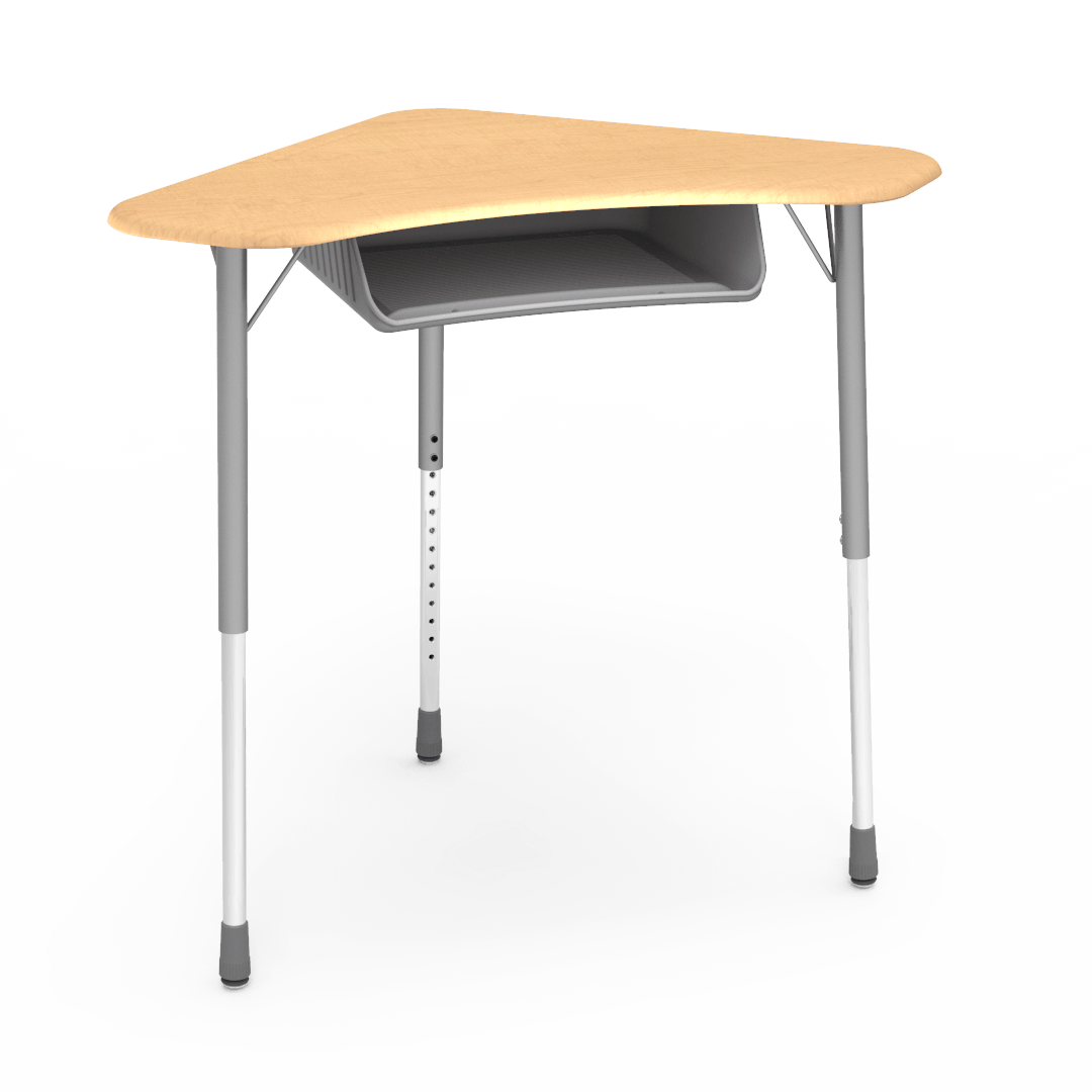 Virco ZBOOMBBM - ZUMA Series Student Desk - Boomerang Shape, Hard Plastic Top, 22"-34"H with plastic book box - SchoolOutlet