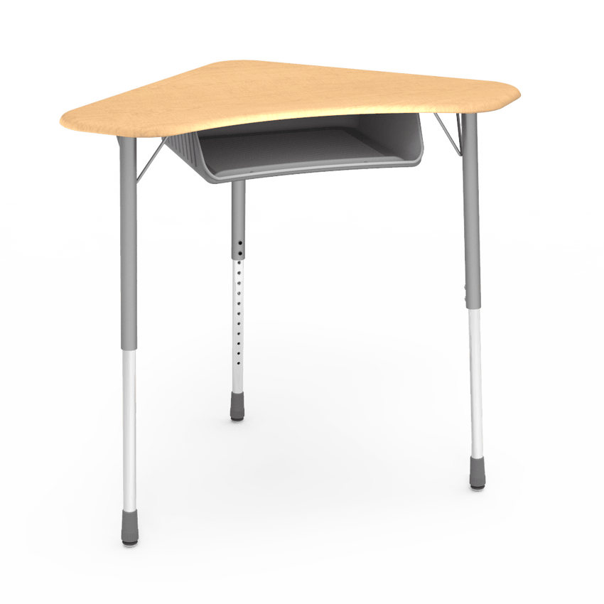 Virco ZBOOMBBM - ZUMA Series Student Desk - Boomerang Shape, Hard Plastic Top, 22"-34"H with plastic book box - SchoolOutlet