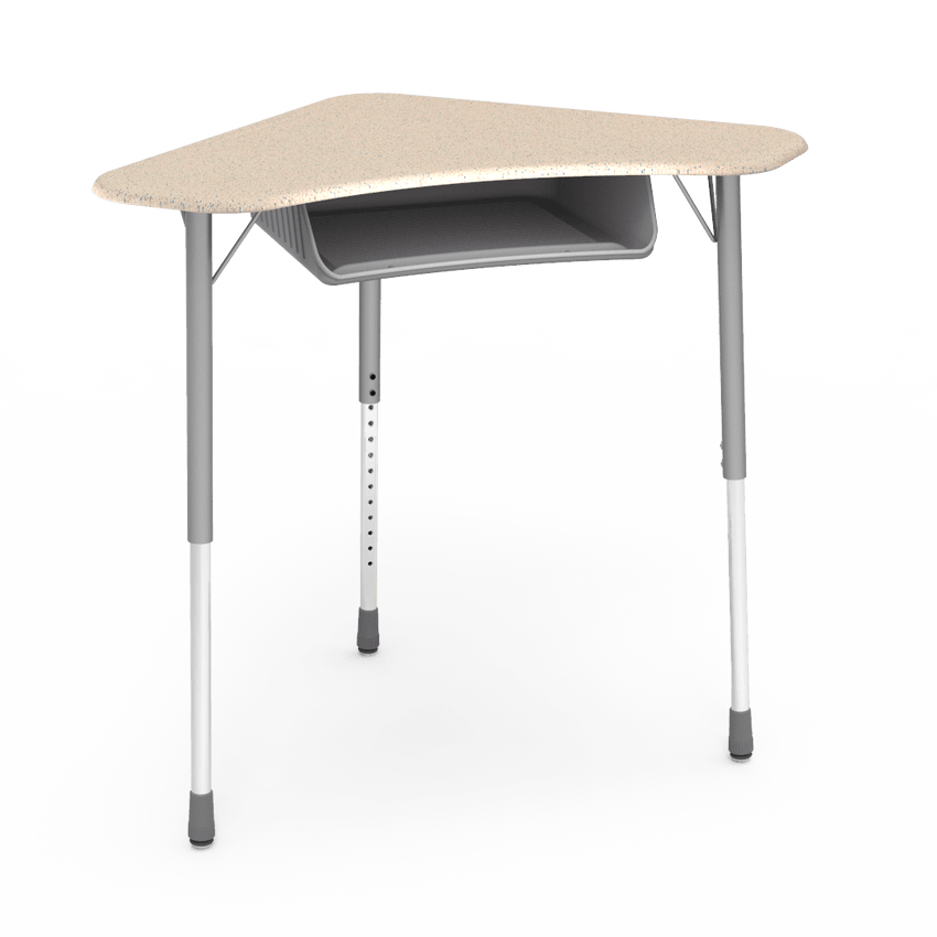 Virco ZBOOMBBM - ZUMA Series Student Desk - Boomerang Shape, Hard Plastic Top, 22"-34"H with plastic book box - SchoolOutlet