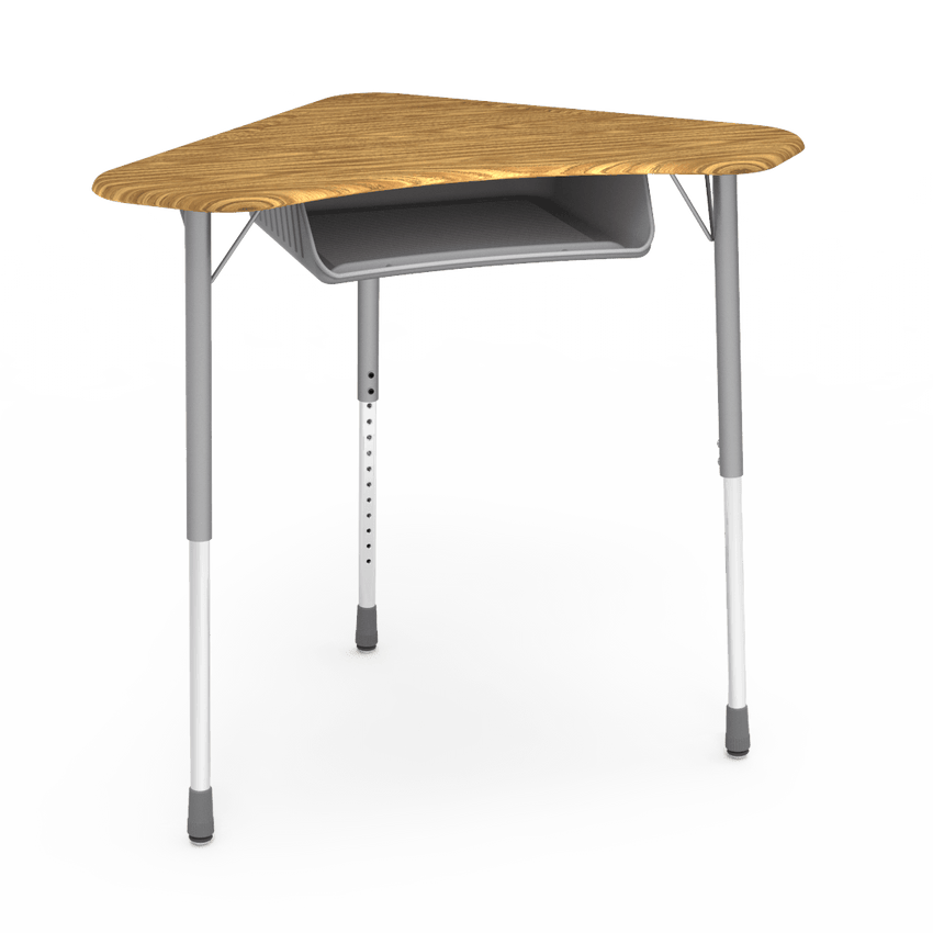 Virco ZBOOMBBM - ZUMA Series Student Desk - Boomerang Shape, Hard Plastic Top, 22"-34"H with plastic book box - SchoolOutlet