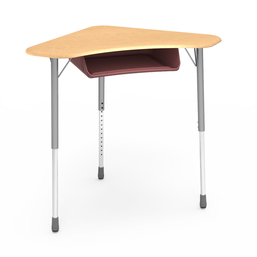 Virco ZBOOMBBM - ZUMA Series Student Desk - Boomerang Shape, Hard Plastic Top, 22"-34"H with plastic book box - SchoolOutlet