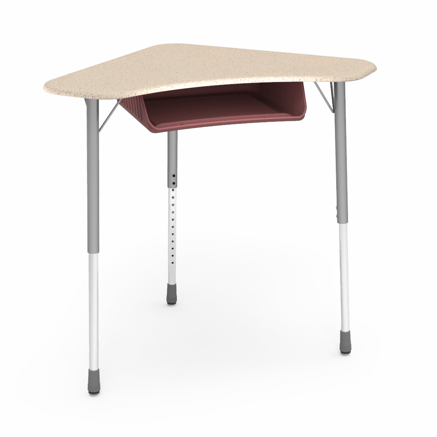 Virco ZBOOMBBM - ZUMA Series Student Desk - Boomerang Shape, Hard Plastic Top, 22"-34"H with plastic book box - SchoolOutlet