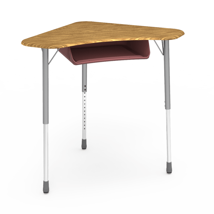 Virco ZBOOMBBM - ZUMA Series Student Desk - Boomerang Shape, Hard Plastic Top, 22"-34"H with plastic book box - SchoolOutlet