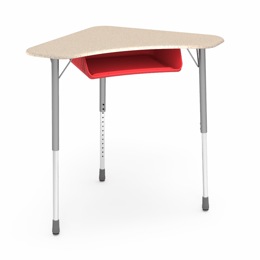Virco ZBOOMBBM - ZUMA Series Student Desk - Boomerang Shape, Hard Plastic Top, 22"-34"H with plastic book box - SchoolOutlet