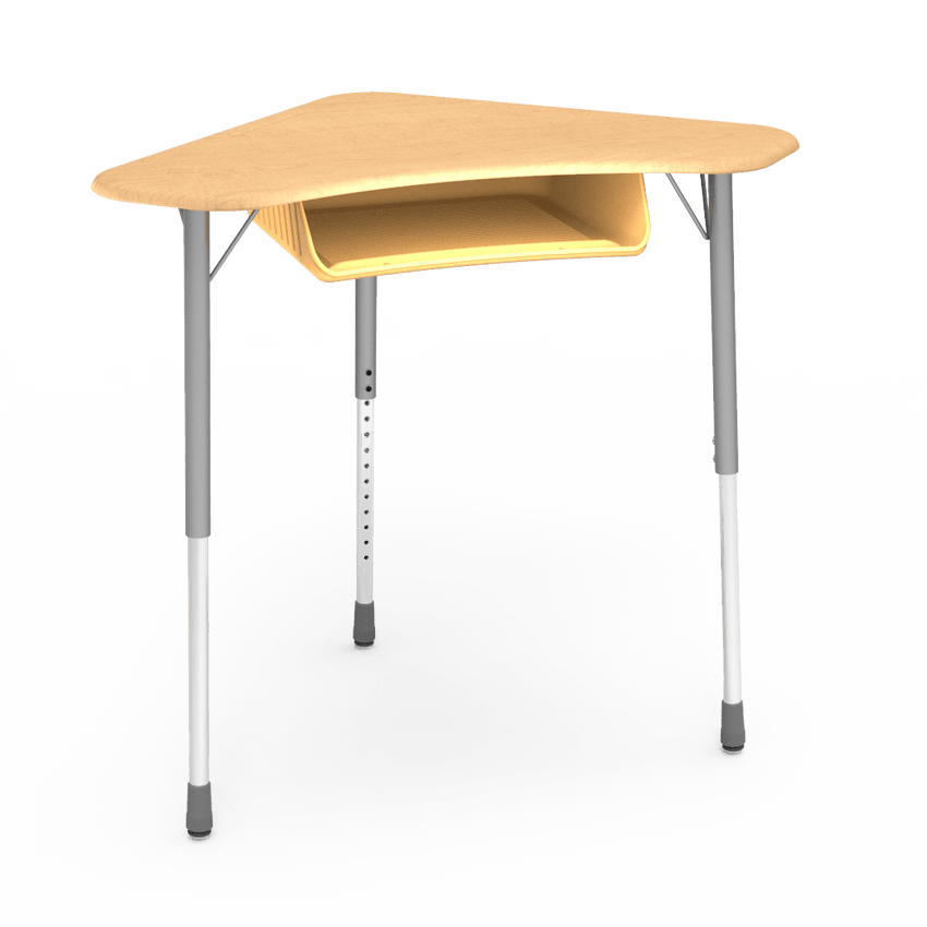Virco ZBOOMBBM - ZUMA Series Student Desk - Boomerang Shape, Hard Plastic Top, 22"-34"H with plastic book box - SchoolOutlet