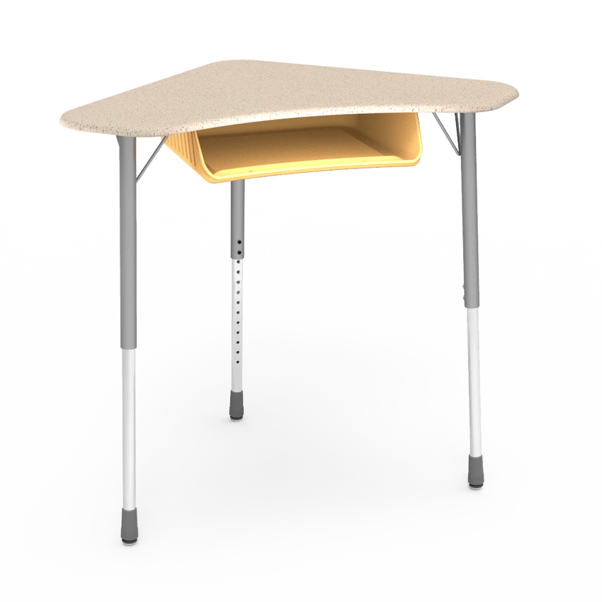 Virco ZBOOMBBM - ZUMA Series Student Desk - Boomerang Shape, Hard Plastic Top, 22"-34"H with plastic book box - SchoolOutlet