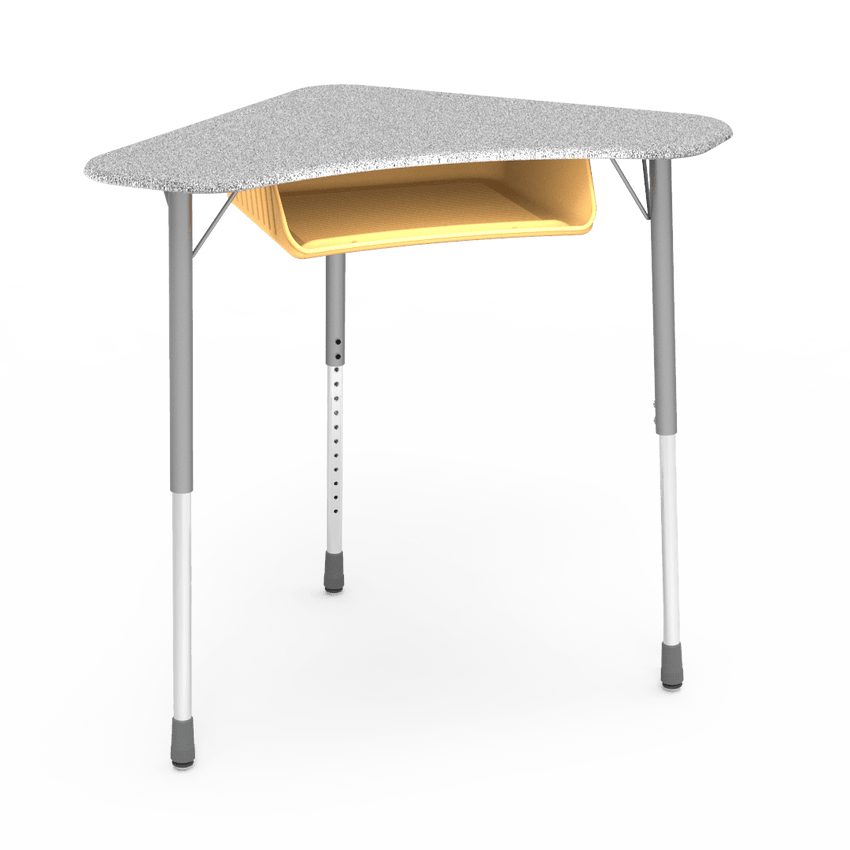 Virco ZBOOMBBM - ZUMA Series Student Desk - Boomerang Shape, Hard Plastic Top, 22"-34"H with plastic book box - SchoolOutlet