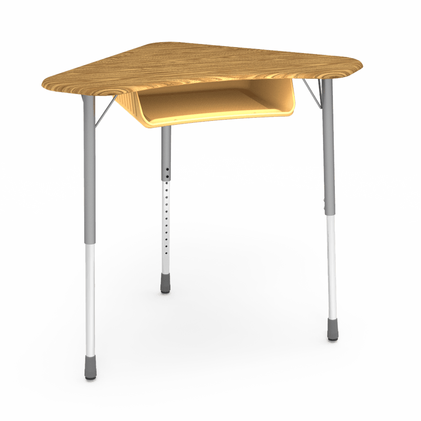 Virco ZBOOMBBM - ZUMA Series Student Desk - Boomerang Shape, Hard Plastic Top, 22"-34"H with plastic book box - SchoolOutlet