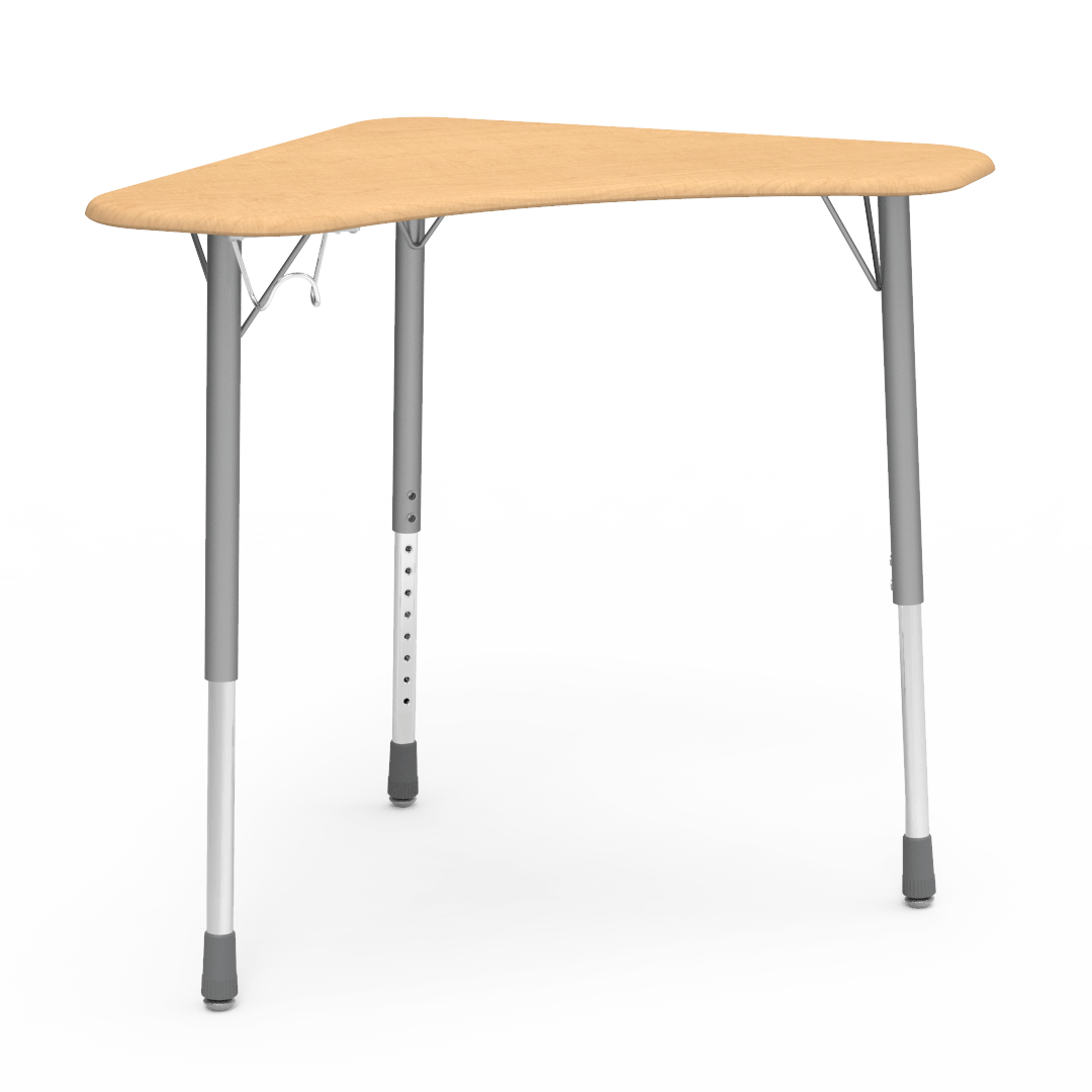 Virco ZBOOMBHM - ZUMA Series Student Desk - Boomerang Shape, Hard Plastic Top, 22"-34"H with backpack hanger - SchoolOutlet