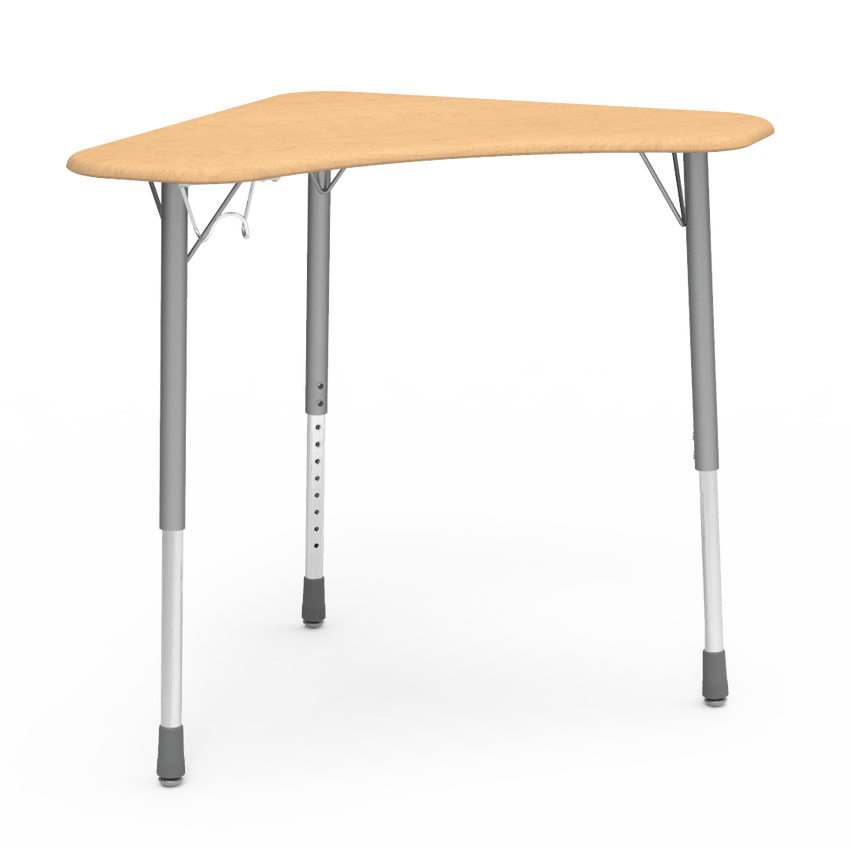 Virco ZBOOMBHM - ZUMA Series Student Desk - Boomerang Shape, Hard Plastic Top, 22"-34"H with backpack hanger - SchoolOutlet