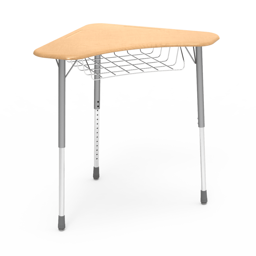 Virco ZBOOMBRM - ZUMA Series Student Desk - Boomerang Shape, Hard Plastic Top, 22"-34"H with wire book basket - SchoolOutlet