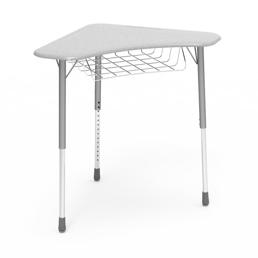 Virco ZBOOMBRM - ZUMA Series Student Desk - Boomerang Shape, Hard Plastic Top, 22"-34"H with wire book basket - SchoolOutlet