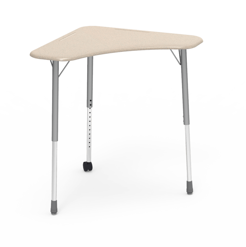 Virco ZBOOMCM - ZUMA Series Student Desk - Boomerang Shape, Hard Plastic Top, 22"-34"H with single caster - SchoolOutlet