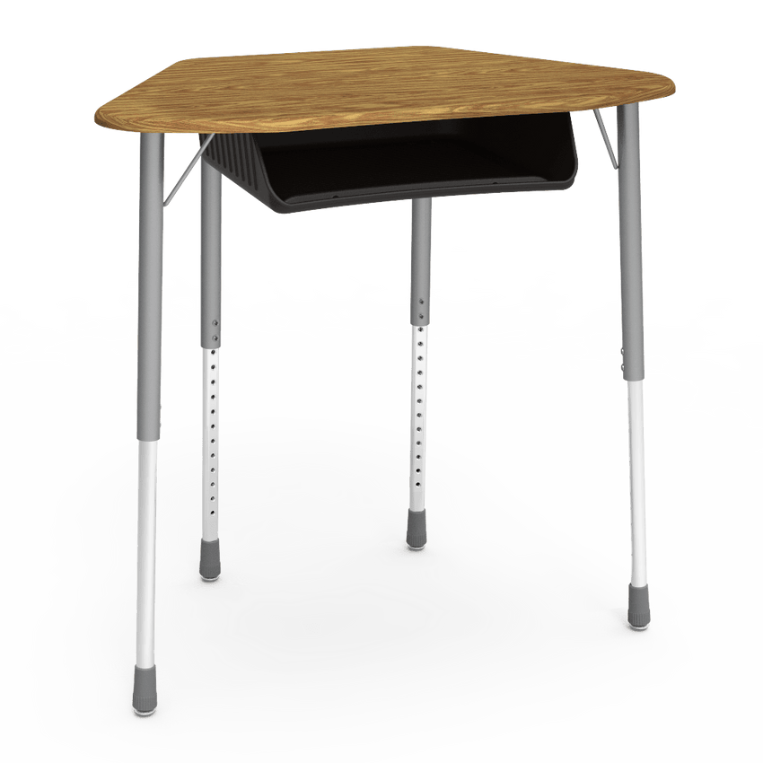 Virco ZHEXBOXM - ZUMA Series Student Desk, Collaborative Shape Hard Plastic Top for 6-Desk Hexagonal Grouping, 22"-34"H with plastic book box - SchoolOutlet