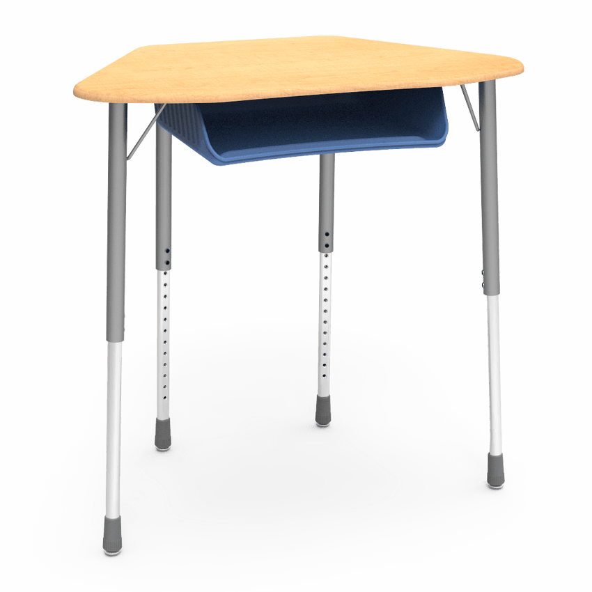 Virco ZHEXBOXM - ZUMA Series Student Desk, Collaborative Shape Hard Plastic Top for 6-Desk Hexagonal Grouping, 22"-34"H with plastic book box - SchoolOutlet