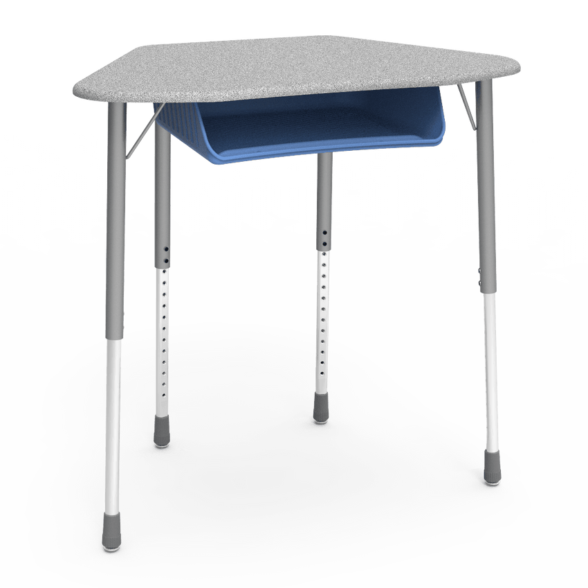 Virco ZHEXBOXM - ZUMA Series Student Desk, Collaborative Shape Hard Plastic Top for 6-Desk Hexagonal Grouping, 22"-34"H with plastic book box - SchoolOutlet