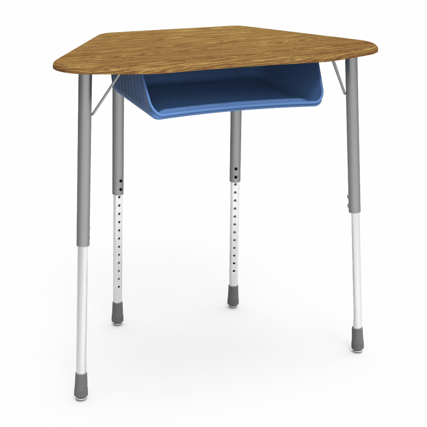 Virco ZHEXBOXM - ZUMA Series Student Desk, Collaborative Shape Hard Plastic Top for 6-Desk Hexagonal Grouping, 22"-34"H with plastic book box - SchoolOutlet