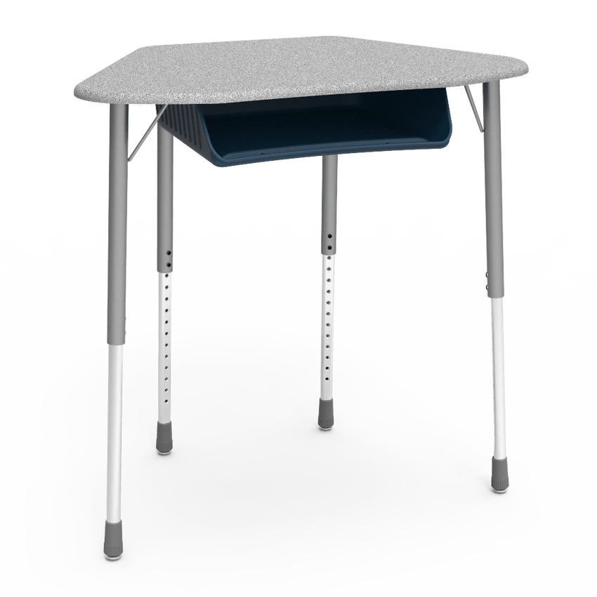 Virco ZHEXBOXM - ZUMA Series Student Desk, Collaborative Shape Hard Plastic Top for 6-Desk Hexagonal Grouping, 22"-34"H with plastic book box - SchoolOutlet