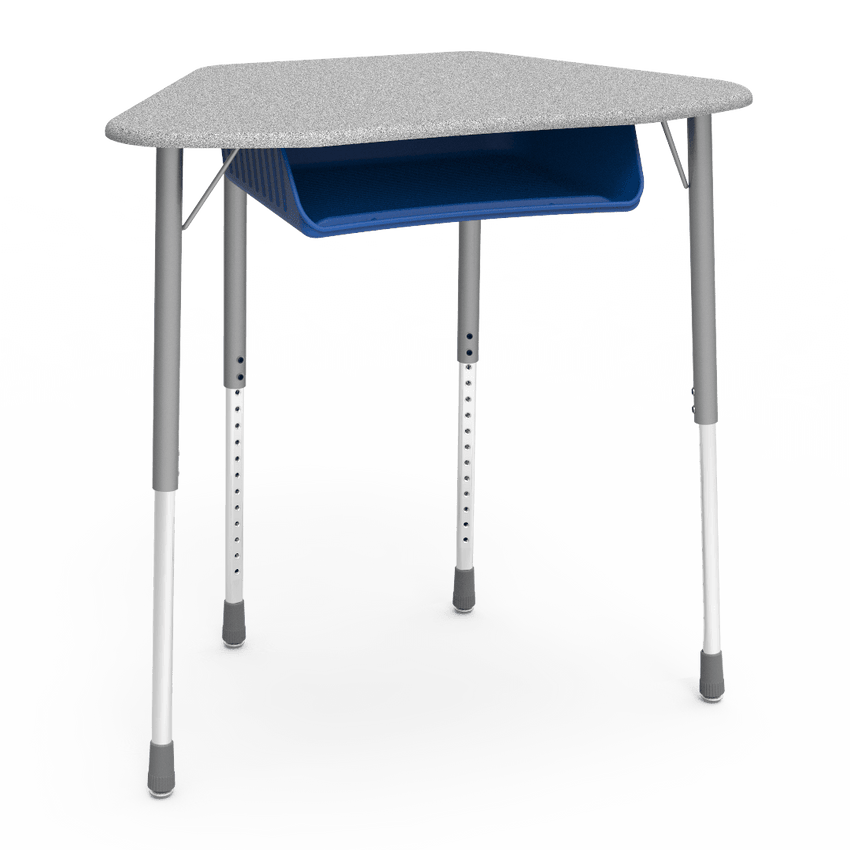 Virco ZHEXBOXM - ZUMA Series Student Desk, Collaborative Shape Hard Plastic Top for 6-Desk Hexagonal Grouping, 22"-34"H with plastic book box - SchoolOutlet