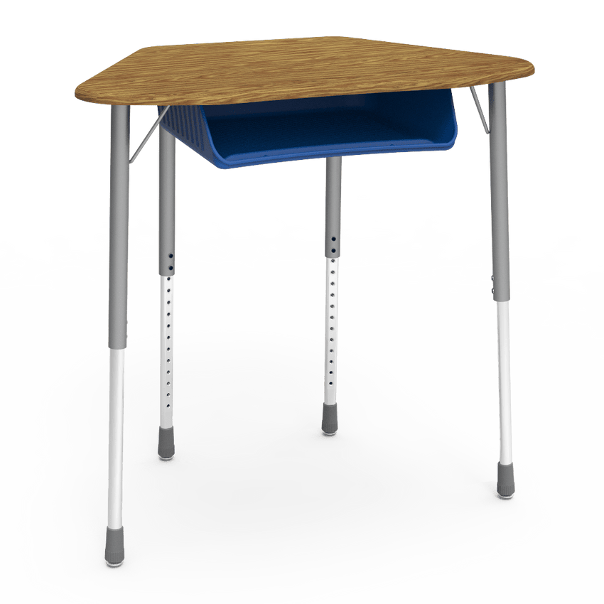 Virco ZHEXBOXM - ZUMA Series Student Desk, Collaborative Shape Hard Plastic Top for 6-Desk Hexagonal Grouping, 22"-34"H with plastic book box - SchoolOutlet
