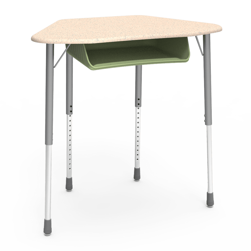 Virco ZHEXBOXM - ZUMA Series Student Desk, Collaborative Shape Hard Plastic Top for 6-Desk Hexagonal Grouping, 22"-34"H with plastic book box - SchoolOutlet