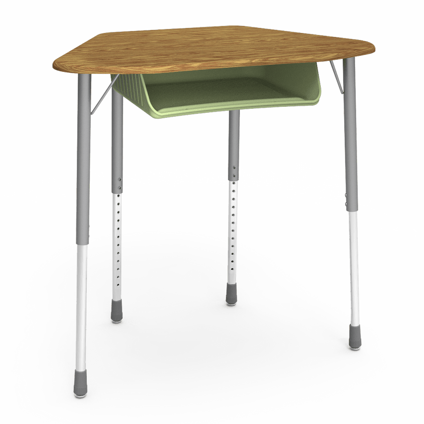 Virco ZHEXBOXM - ZUMA Series Student Desk, Collaborative Shape Hard Plastic Top for 6-Desk Hexagonal Grouping, 22"-34"H with plastic book box - SchoolOutlet