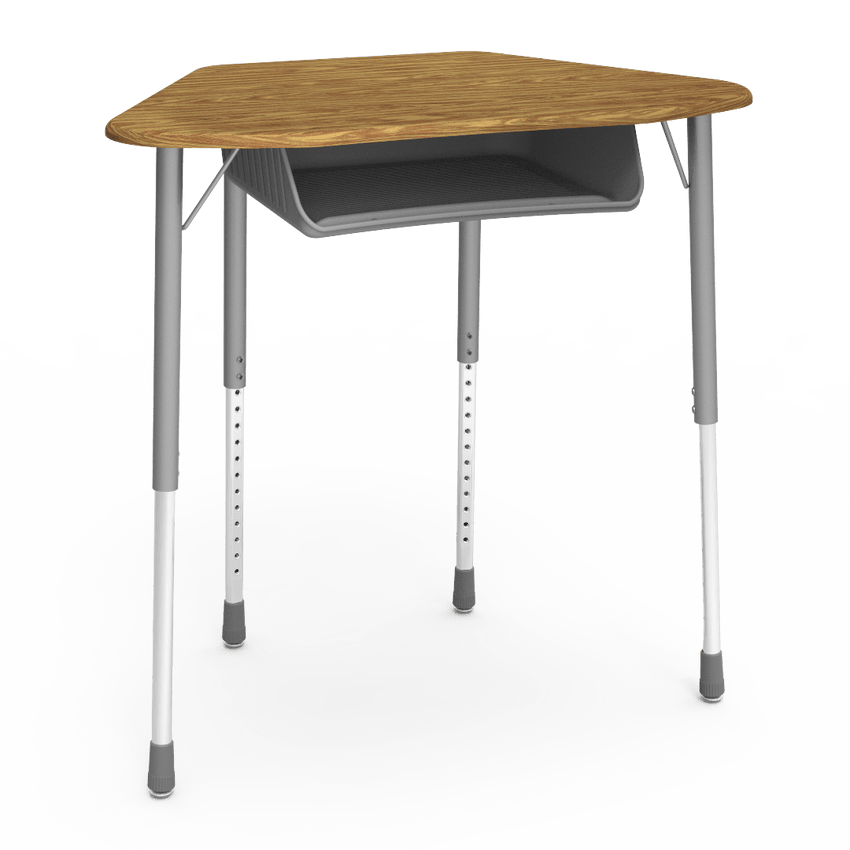 Virco ZHEXBOXM - ZUMA Series Student Desk, Collaborative Shape Hard Plastic Top for 6-Desk Hexagonal Grouping, 22"-34"H with plastic book box - SchoolOutlet