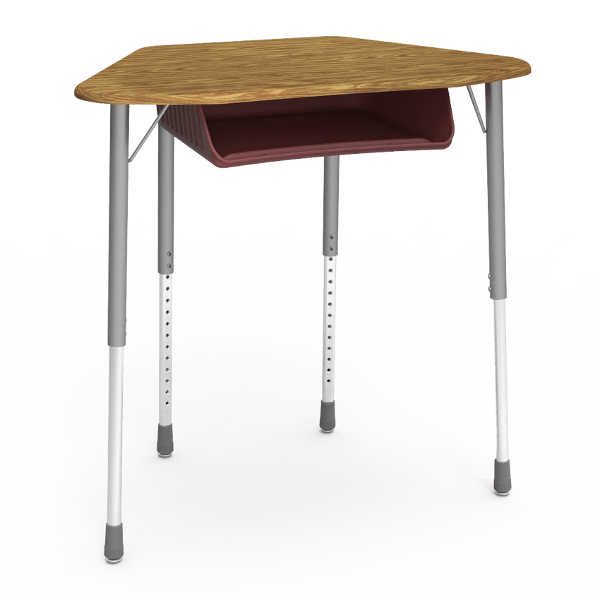 Virco ZHEXBOXM - ZUMA Series Student Desk, Collaborative Shape Hard Plastic Top for 6-Desk Hexagonal Grouping, 22"-34"H with plastic book box - SchoolOutlet