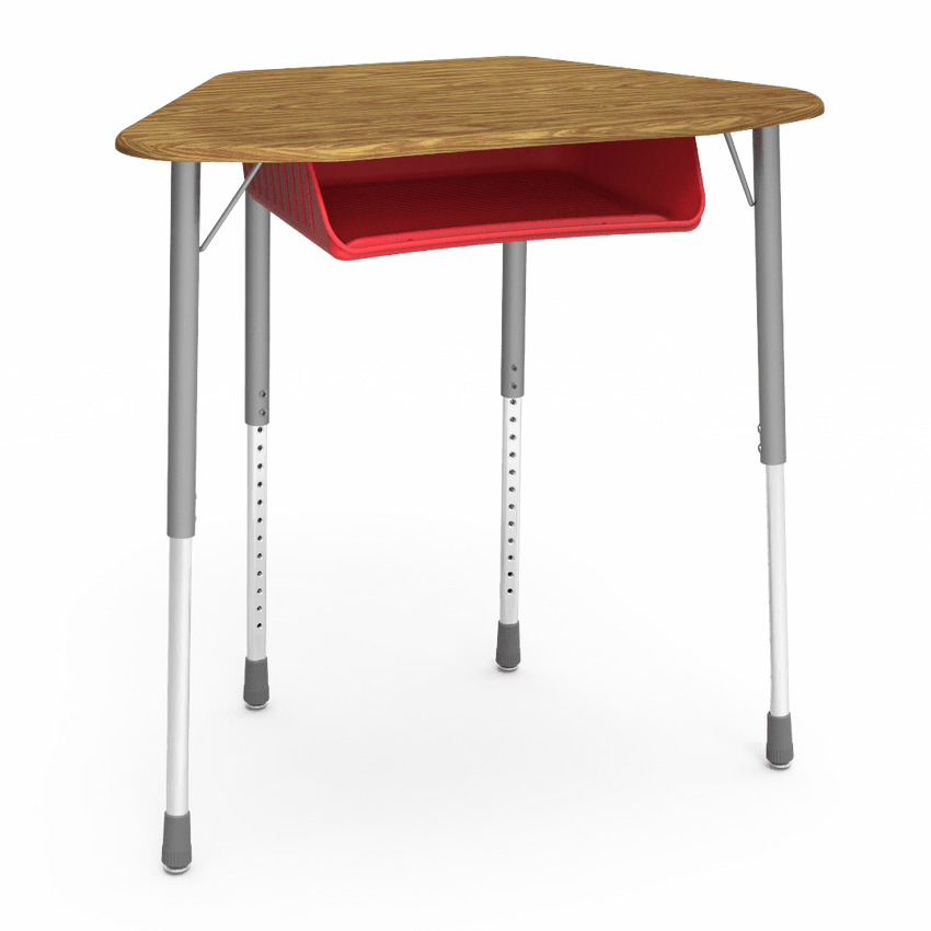 Virco ZHEXBOXM - ZUMA Series Student Desk, Collaborative Shape Hard Plastic Top for 6-Desk Hexagonal Grouping, 22"-34"H with plastic book box - SchoolOutlet