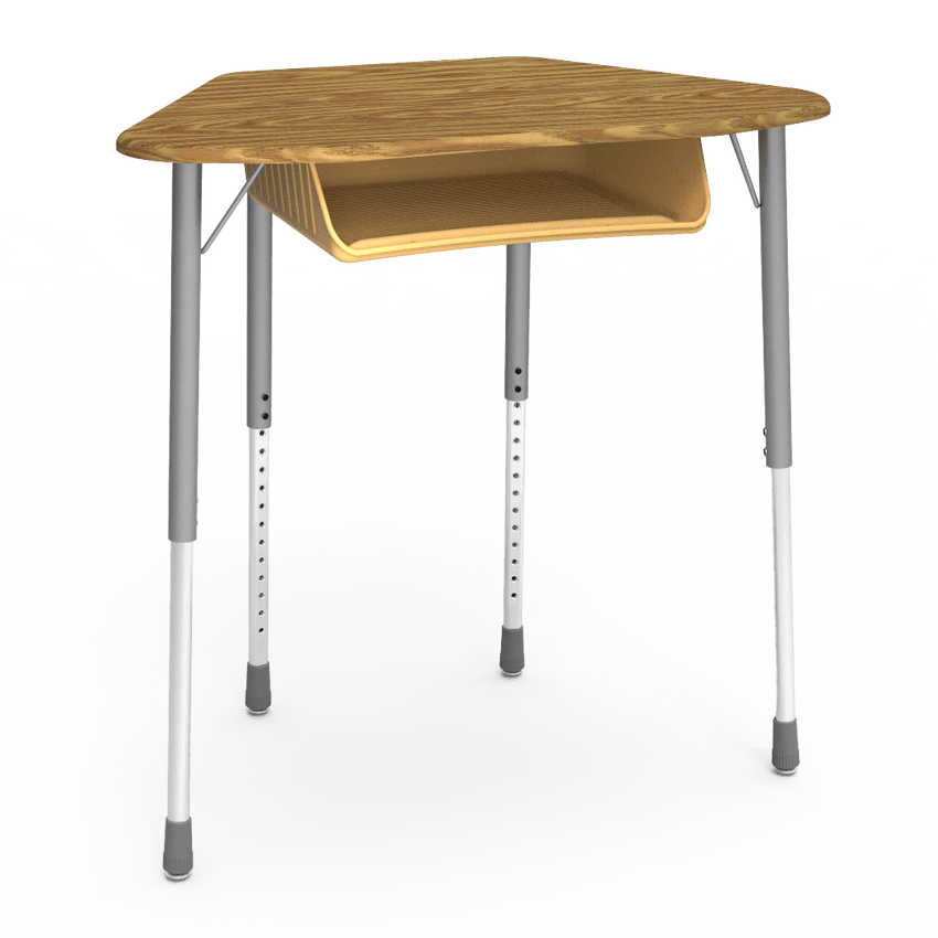 Virco ZHEXBOXM - ZUMA Series Student Desk, Collaborative Shape Hard Plastic Top for 6-Desk Hexagonal Grouping, 22"-34"H with plastic book box - SchoolOutlet