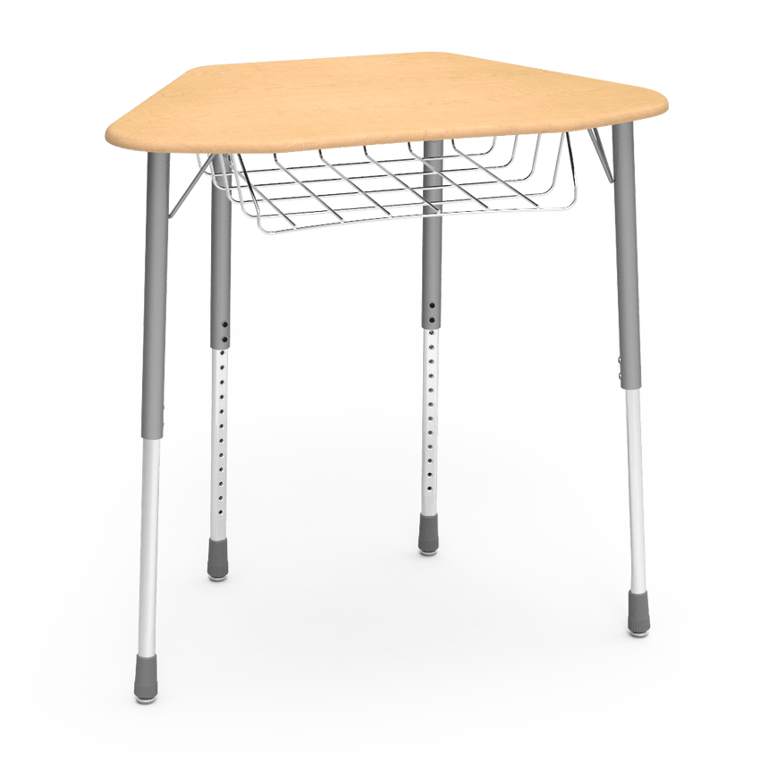 Virco ZHEXBRM - ZUMA Series Student Desk, Collaborative Shape Hard Plastic Top for 6-Desk Hexagonal Grouping, 22"-34"H with wire book basket - SchoolOutlet