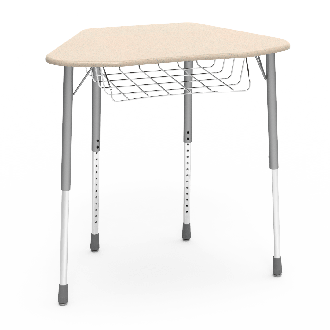 Virco ZHEXBRM - ZUMA Series Student Desk, Collaborative Shape Hard Plastic Top for 6-Desk Hexagonal Grouping, 22"-34"H with wire book basket - SchoolOutlet