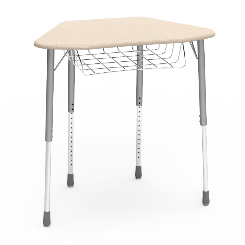 Virco ZHEXBRM - ZUMA Series Student Desk, Collaborative Shape Hard Plastic Top for 6-Desk Hexagonal Grouping, 22"-34"H with wire book basket - SchoolOutlet