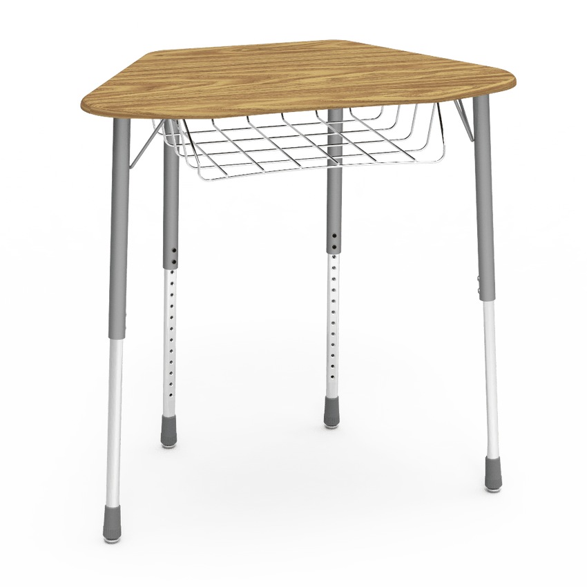 Virco ZHEXBRM - ZUMA Series Student Desk, Collaborative Shape Hard Plastic Top for 6-Desk Hexagonal Grouping, 22"-34"H with wire book basket - SchoolOutlet