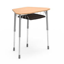 Virco ZHEXBRTM - ZUMA Series Student Desk, Collaborative Shape Hard Plastic Top for 6-Desk Hexagonal Grouping, 22"-34"H with wire book basket with pencil tray