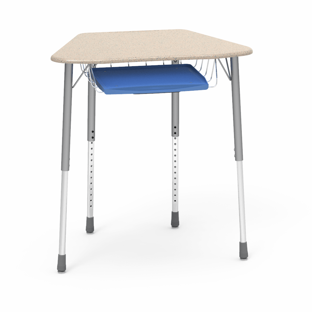 Virco ZOCTBRTM - ZUMA Series Student Desk, Collaborative Shape Hard Plastic Top for 8-Desk Octagonal Grouping, 22"-34"H with wire book box with pencil tray - SchoolOutlet