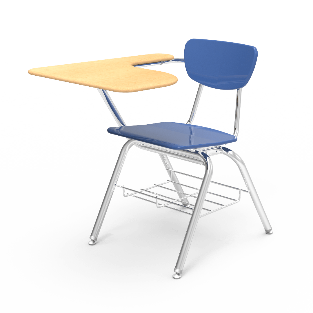 Virco 3700BRL Student Tablet Arm Chair Desk with 18" Hard Plastic Seat, Laminate Top and Bookrack for Schools and Classrooms - SchoolOutlet