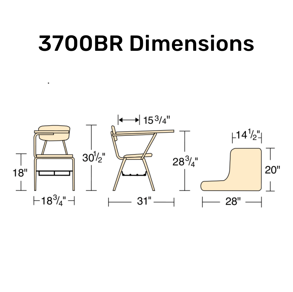 Virco 3700BRM Student Desk with Chair - Tablet Arm School Hard Plastic Seat and Bookrack for School and Classrooms - SchoolOutlet