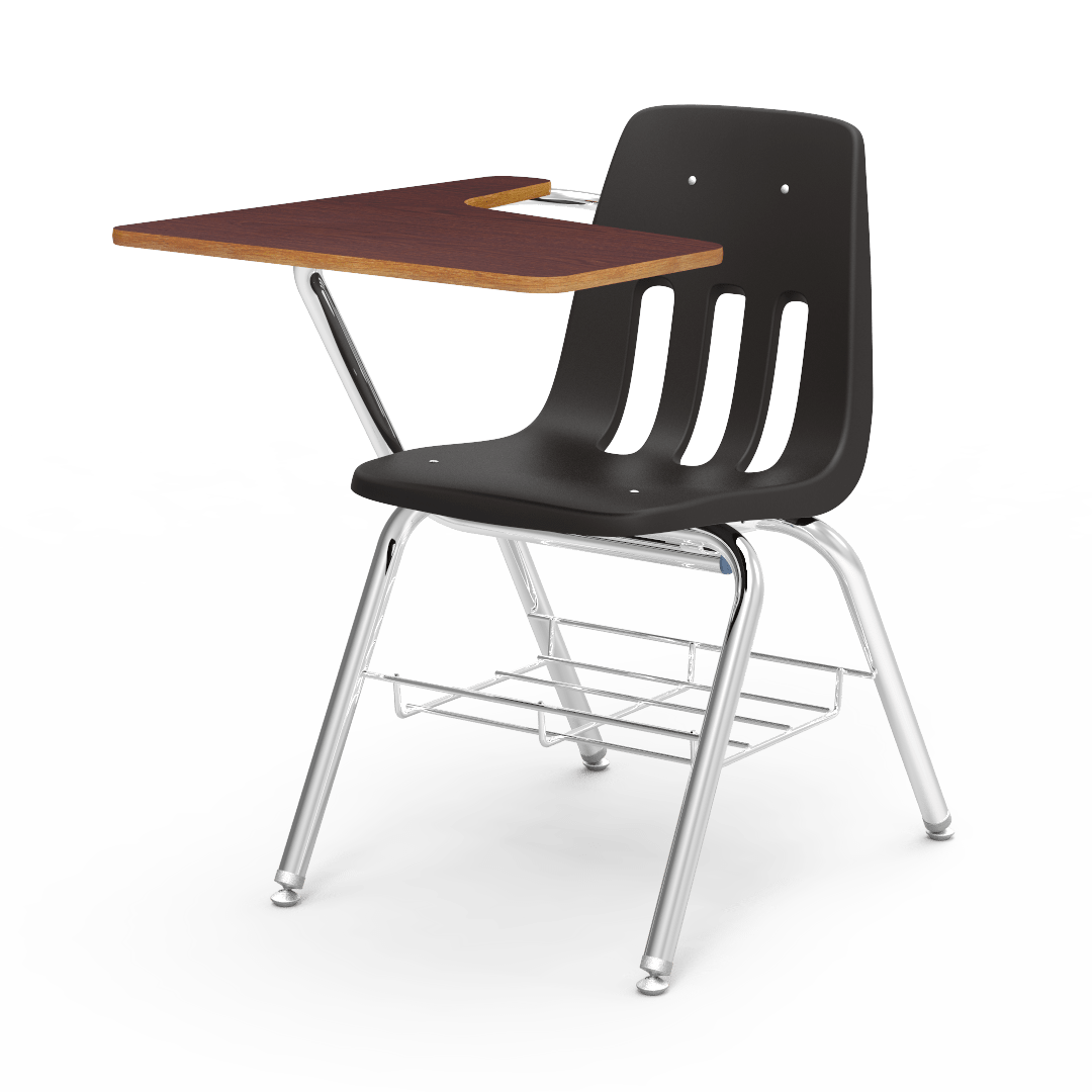 Virco 9700BR Student Tablet Arm Chair with Desk for Schools and Classrooms 18" Seat, Tablet-Arm Laminate Top, Bookrack - SchoolOutlet