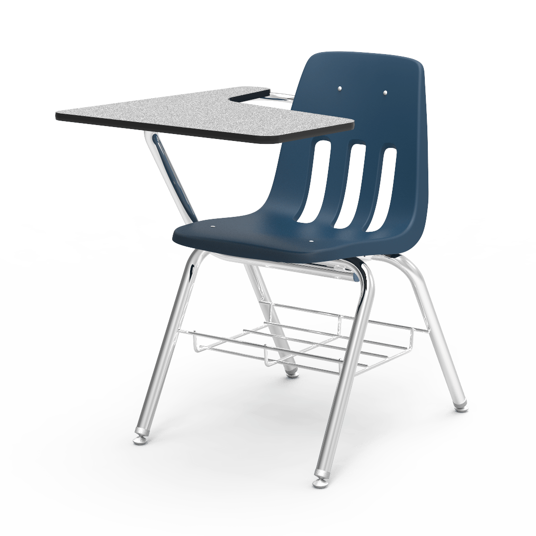 Virco 9700BR Student Tablet Arm Chair with Desk for Schools and Classrooms 18" Seat, Tablet-Arm Laminate Top, Bookrack - SchoolOutlet