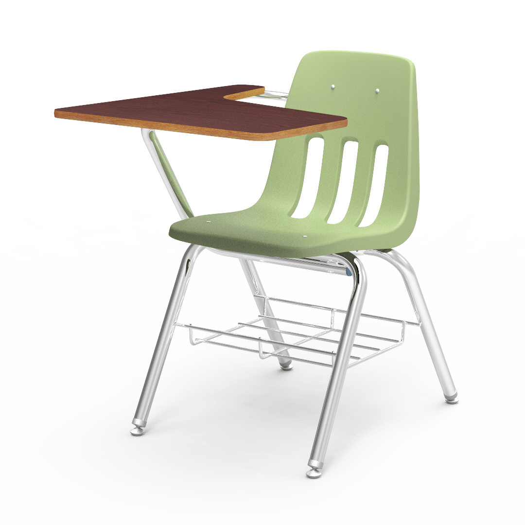 Virco 9700BR Student Tablet Arm Chair with Desk for Schools and Classrooms 18" Seat, Tablet-Arm Laminate Top, Bookrack - SchoolOutlet