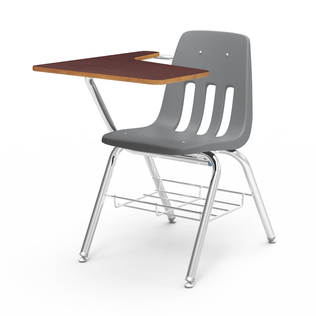 Virco 9700BR Student Tablet Arm Chair with Desk for Schools and Classrooms 18" Seat, Tablet-Arm Laminate Top, Bookrack - SchoolOutlet