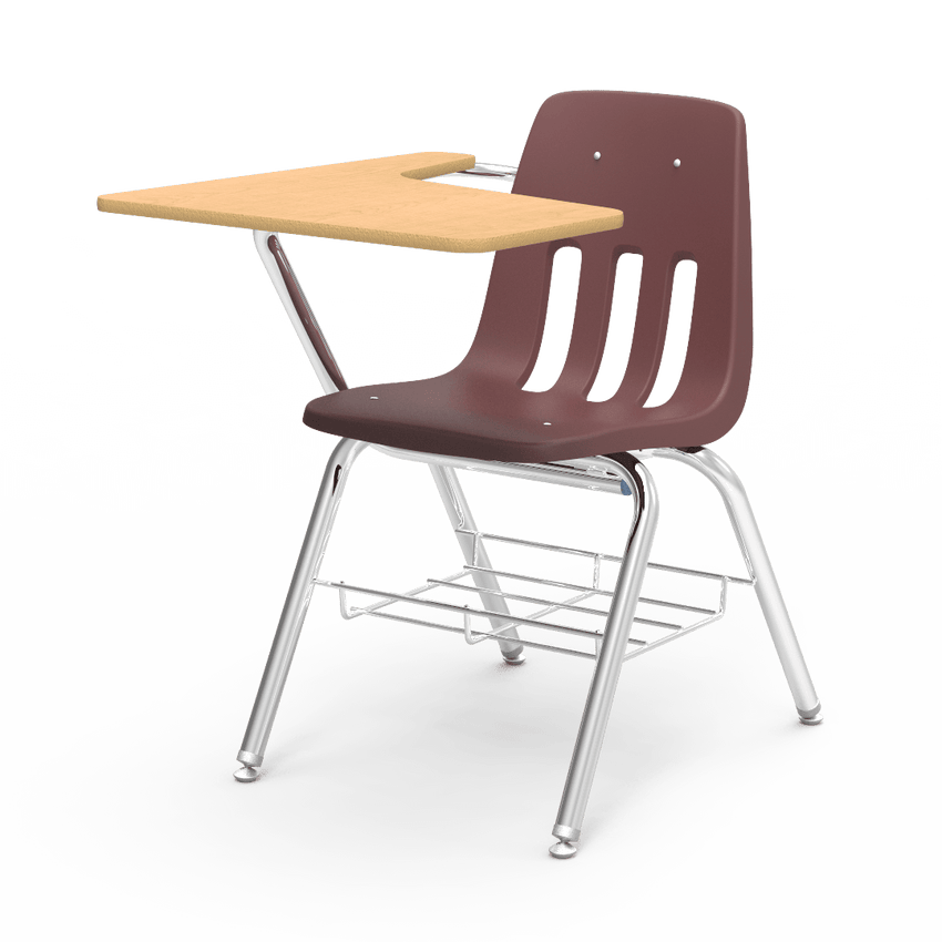 Virco 9700BR Student Tablet Arm Chair with Desk for Schools and Classrooms 18" Seat, Tablet-Arm Laminate Top, Bookrack - SchoolOutlet