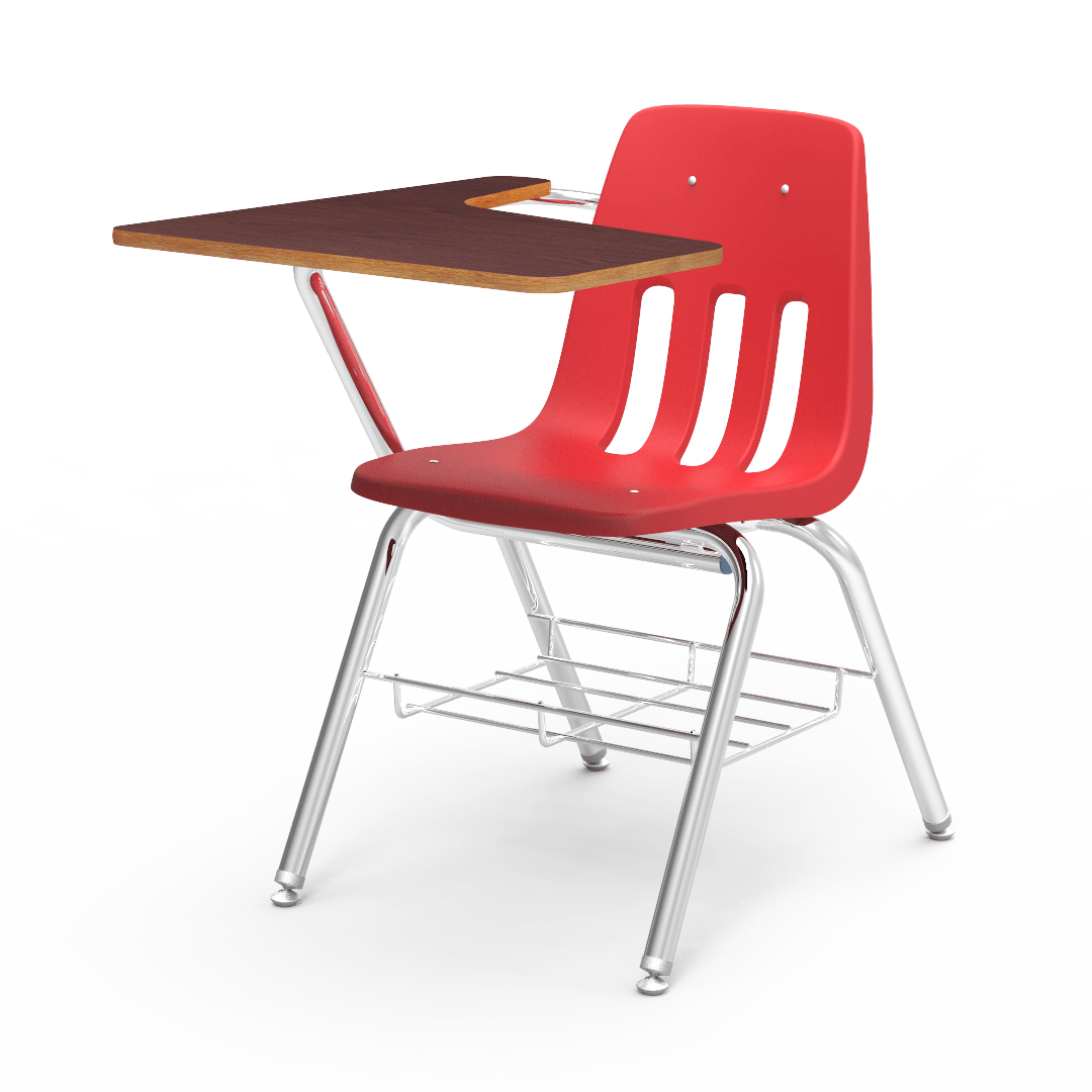 Virco 9700BR Student Tablet Arm Chair with Desk for Schools and Classrooms 18" Seat, Tablet-Arm Laminate Top, Bookrack - SchoolOutlet