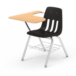 Virco 9700BRM Tablet Arm Chair-Desk with 18" Seat, 12" x 20" x 25" Hard Plastic Top, Bookrack for School and Classrooms