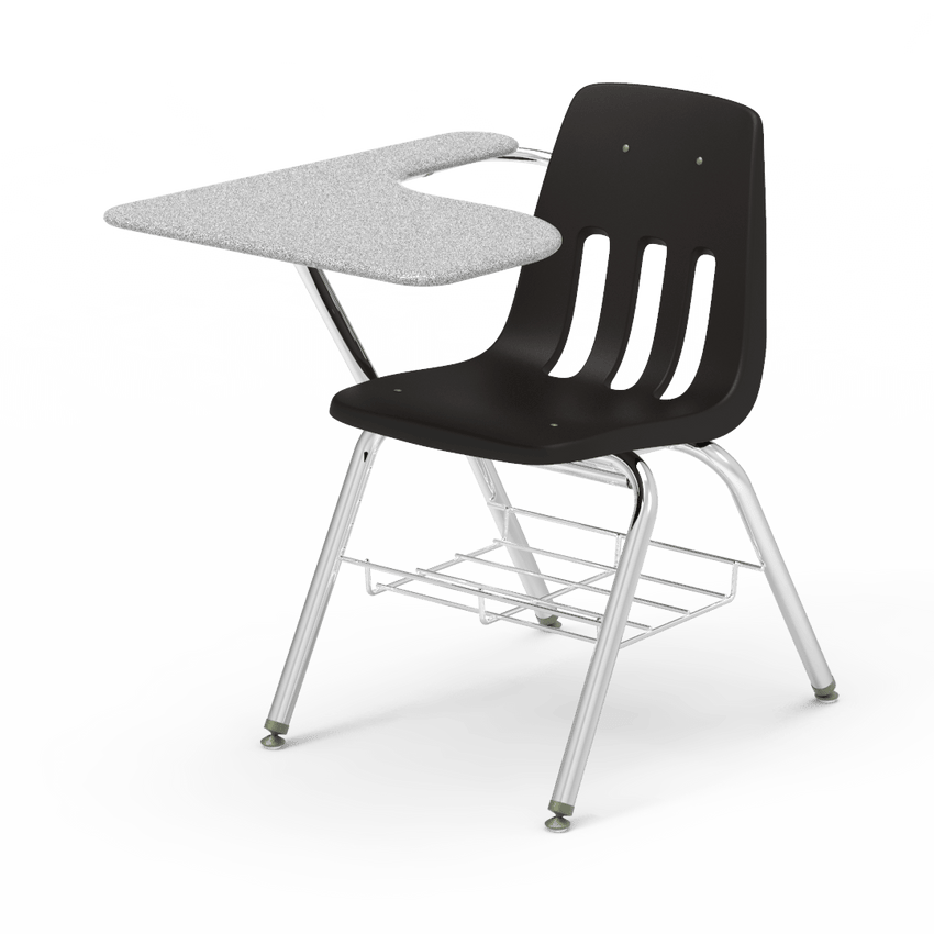 Virco 9700BRM Tablet Arm Chair-Desk with 18" Seat, 12" x 20" x 25" Hard Plastic Top, Bookrack for School and Classrooms - SchoolOutlet